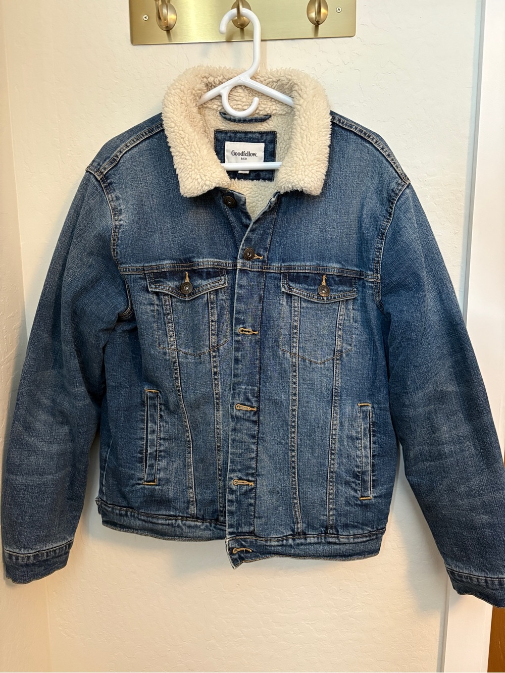 Goodfellow & Co Blue Denim Sherpa-Lined Bomber Jacket